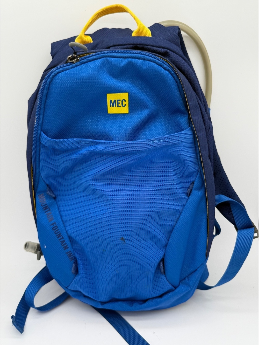 MEC Mountain Fountain 9L Hydration Backpack Blue & Yellow Daypack Hiking Trail
